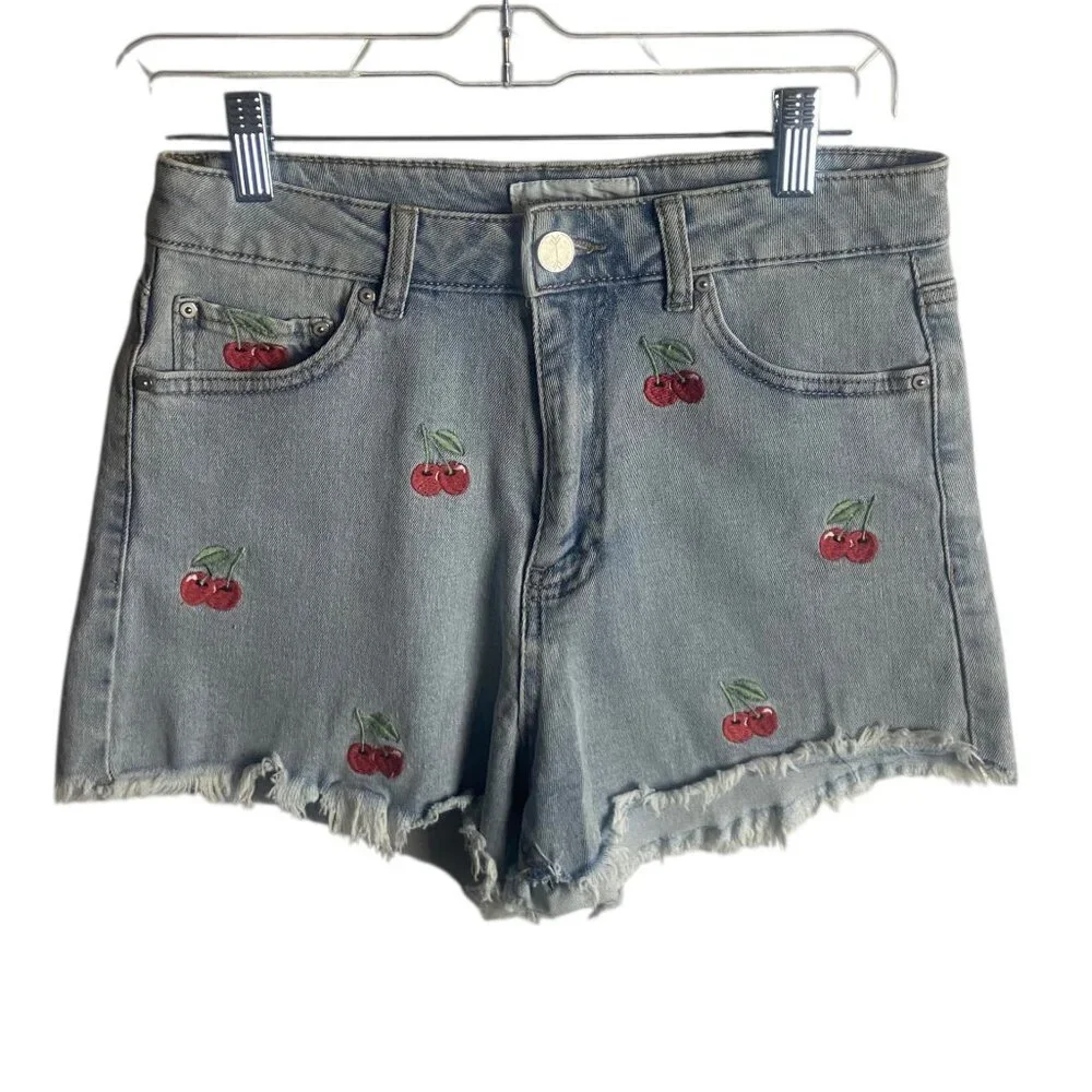 Banjara Size 5 Jean Shorts Embroidered Cherry Denim Cut Off Frayed Hem Festival
